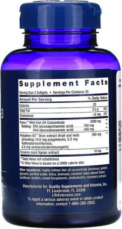 Life Extension Super Omega 3 Fish Oil EPA/DHA Fish Oil Sesame Lignans & Olive Extract 60 softgels