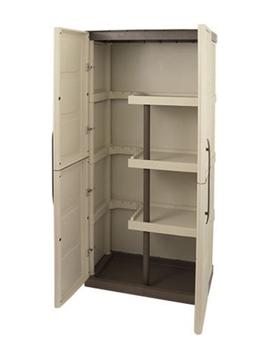 Doppelflügeliger Außenschrank aus Polypropylen mit Trennwand & 3 Regale 70x39x165cm