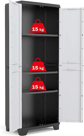 Double Door Wardrobe Linear High Plastic with 3 Shelves With shelves 68x39x173cm