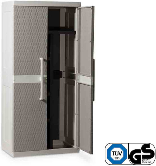 Δίφυλλη Ντουλάπα Rattan XL Πλαστική με Χώρισμα & 4 Ράφια Light Grey / Warm Grey 311 89x54x190εκ.