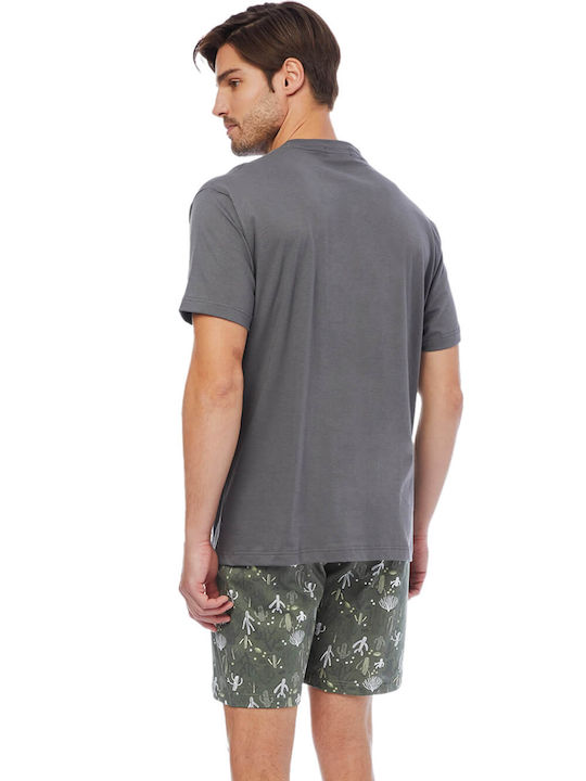Minerva Men's Summer Pajamas Set Anthracite / Khaki
