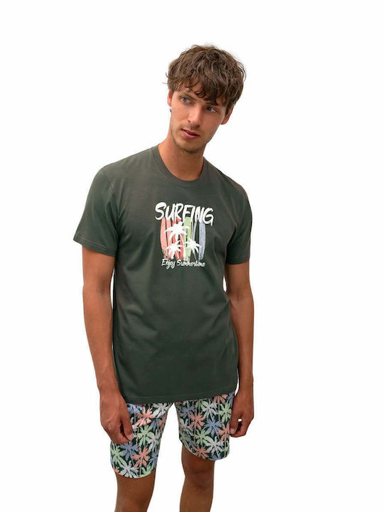 Vamp Men's Summer Cotton Pajamas Set Green