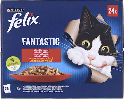 Purina Felix Fantastic Wet Food for Adult Cats In Pouch with with Chunks In Jelly Country Flavors in Jelly 24pcs 85gr