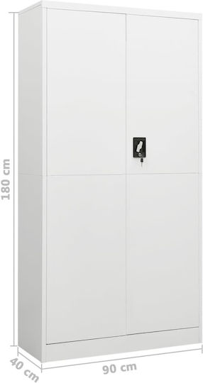 Zweiflügeliger Schrank Metallisch mit Trennwand & 5 Regale White 90x40x180cm