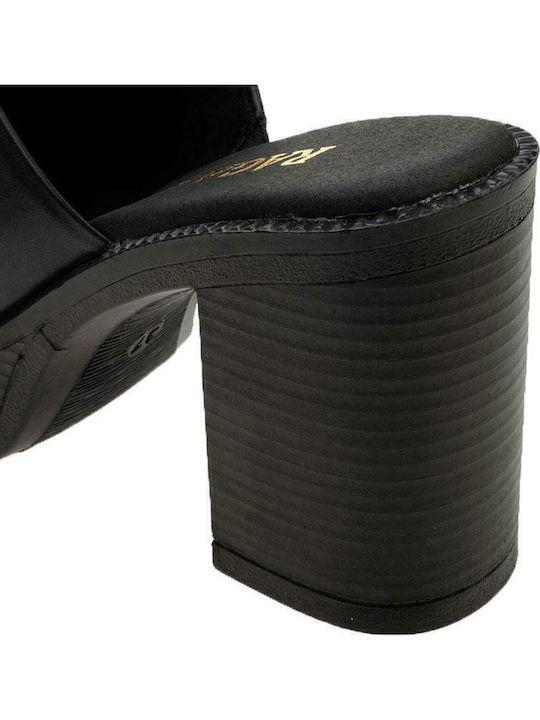 Leather Mules with Chunky High Heel in Black Color