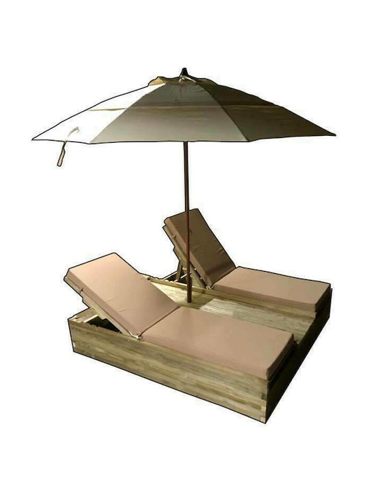 Deckchair Double Wooden Brown with Table 188x188x32cm.