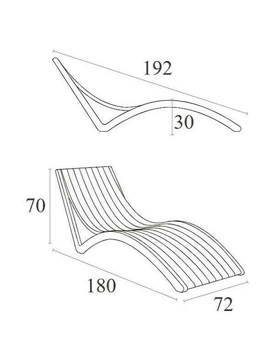 Șezlong Plastic Slim Negru 180x70x72 cm