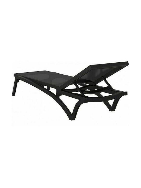 Liegestuhl Kunststoff Pacific mit Textilene-Stoff & Rädern Black-Black 193x68x35cm.