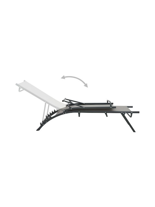Șezlong Metal cu Țesătură Textilene Gri 2 Bucăți 180.5x53x32.5cm