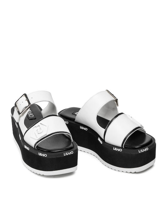 Aba 08 Leather Women's Flat Sandals Flatforms in White Color