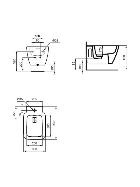 Ideal Standard Strada II Μπιντέ Κρεμαστό 36x54cm