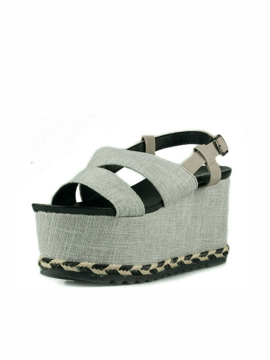 To Be Yourself Women's Fabric Ankle Strap Platforms Gray