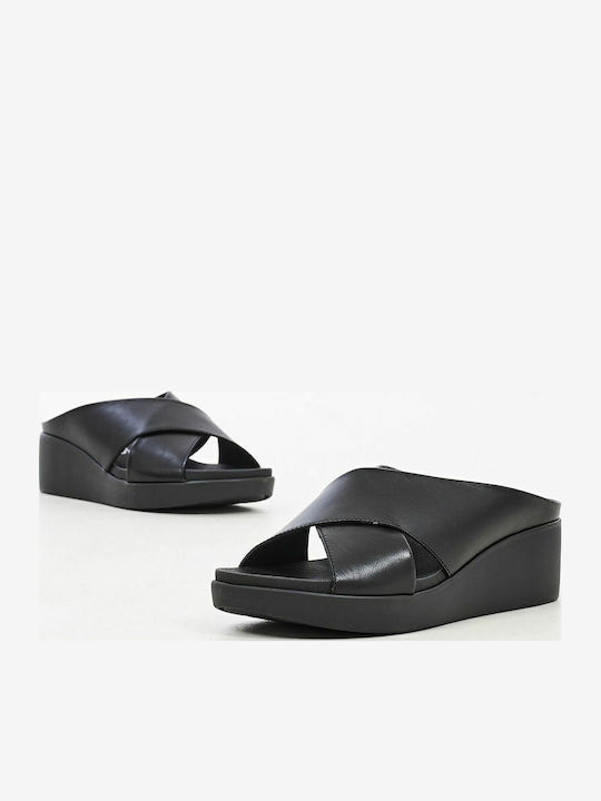 Women's Leather Platform Shoes Black