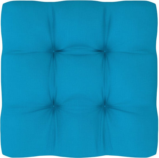 Wooden Cube Outdoor Stool with Cushion Grey / Blue 60x60x25cm