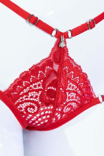 Chilirose Γυναικείο Sexy String με Δαντέλα Red