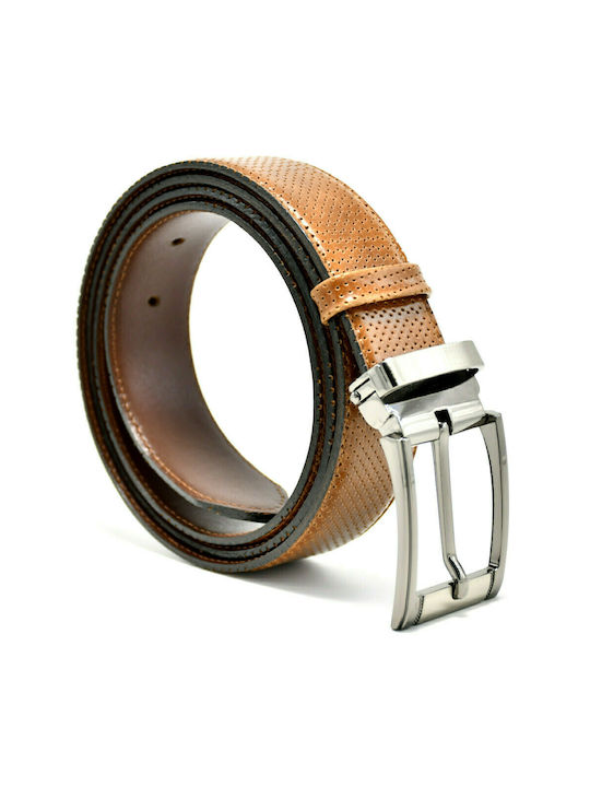 Men's belts in tan stamped leather BOR Tan Men's Belts 040171 BROWN