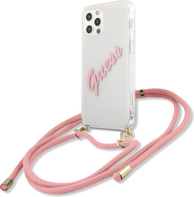 Guess Script Vintage Plastic / Silicone Back Cover Pink (iPhone 12 / 12 Pro)