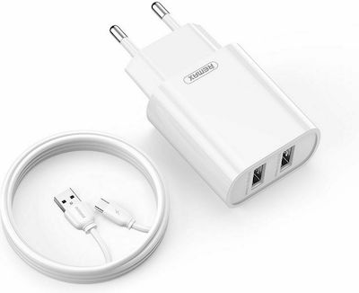 Remax Charger with 2 USB-A Ports and Cable USB-C Whites (RP-U35)