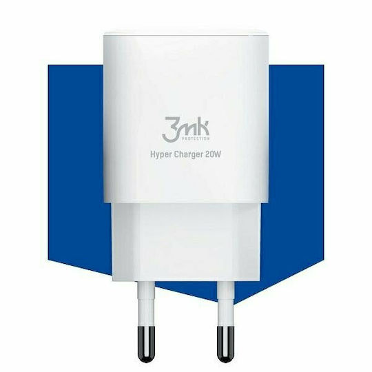 3MK Φορτιστής Χωρίς Καλώδιο με Θύρα USB-A και Θύρα USB-C 20W Power Delivery / Quick Charge 3.0 Λευκός (HyperCharger)