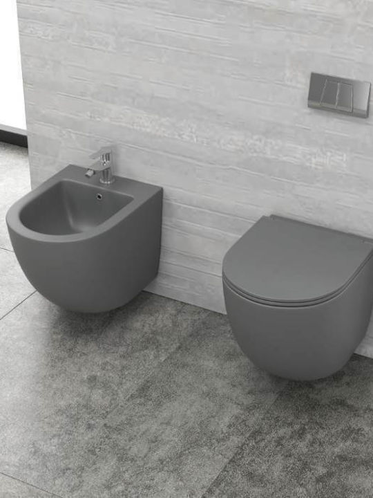 Karag Milos Rimless Wall-Mounted Toilet that Includes Slim Cover Gray
