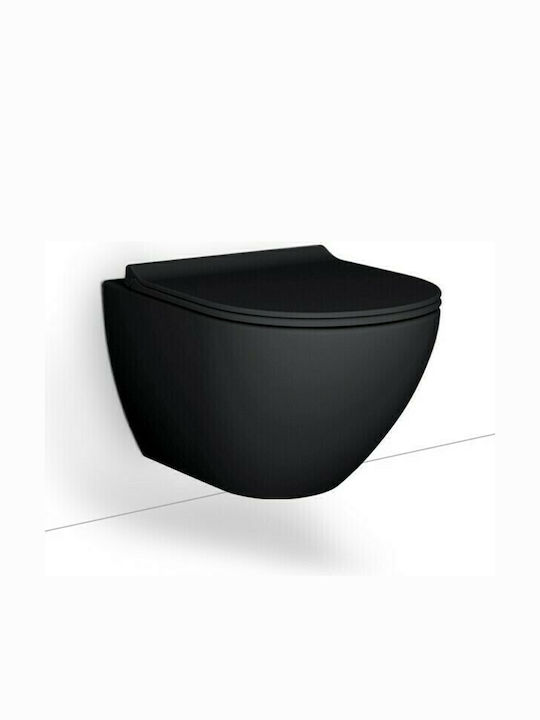 Bianco Ceramica Remo Rimless Wall-Mounted Toilet that Includes Slim Soft Close Cover Black