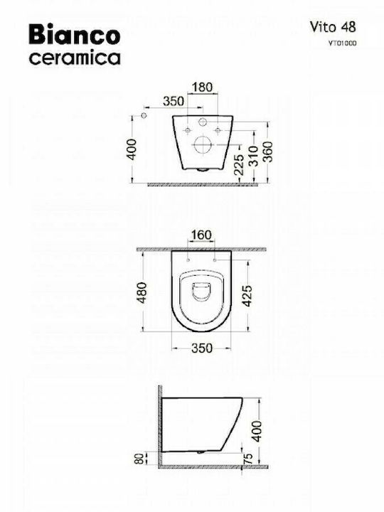 Bianco Ceramica Vito Λεκάνη Κρεμαστή με Slim Κάλυμμα Λευκή