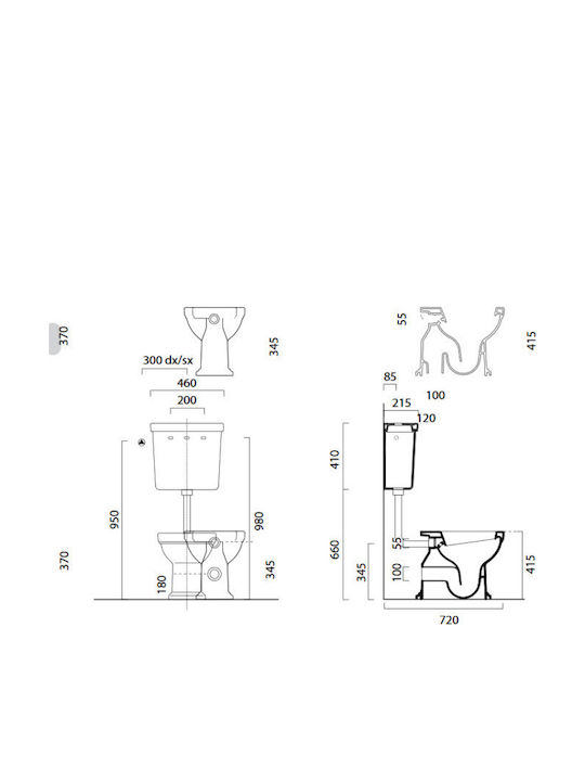 GSI Classic Medium Level Toaletă de podea cu sistem de descărcare cu Capac Închidere lentă Albă
