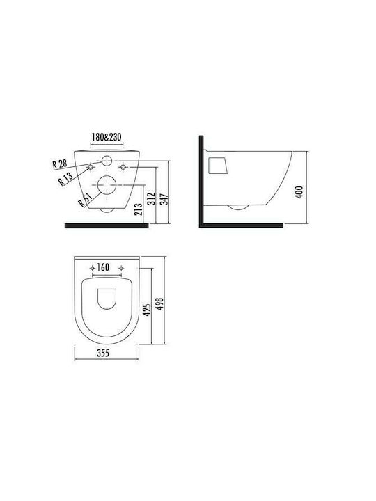 Creavit Razor Wandhängende Toilette mit Schlank Deckel Thermoplast Sanftes Schließen Weiße