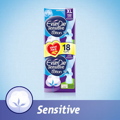 Every Day Sensitive with Cotton Extra Long Hygienepads mit Flügeln für Starke Strömung 8 Tropfen in Doppelpack 2x9Stk