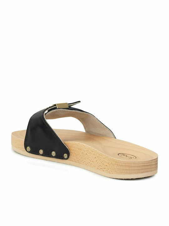Pescura Flat Leather Women's Flat Sandals Anatomic in Black Color