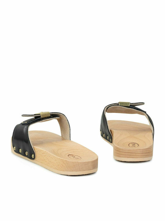 Pescura Flat Leather Women's Flat Sandals Anatomic in Black Color