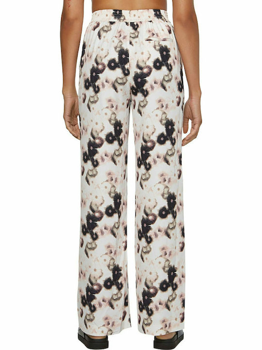 Calvin Klein Damen Hochbund Stoff Palazzohose Blumen Weiß