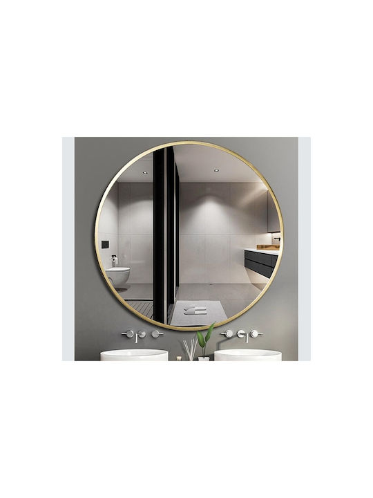 Zaros Wall Mirror with Gold Metallic Frame Diameter 75cm 1pcs