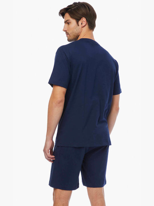 Minerva Men's Summer Cotton Pajamas Set Navy Blue