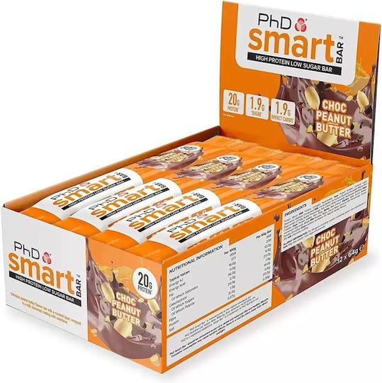 PhD Smart Μπάρες με 20gr Πρωτεΐνης & Γεύση Chocolate Peanut Butter 12x64gr