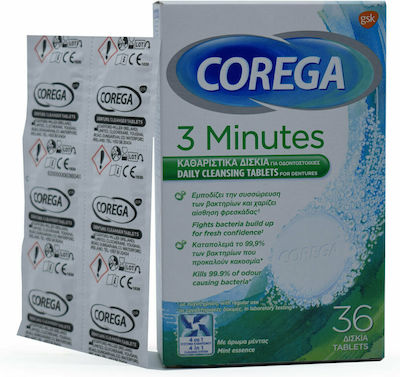 Corega 3 Minutes Καθαριστικό Οδοντοστοιχίας 36 ταμπλέτες
