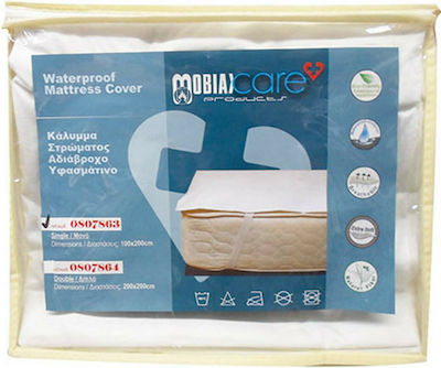 Mobiak Single Waterproof Jersey Mattress Cover with Elastic Straps White 100x200cm