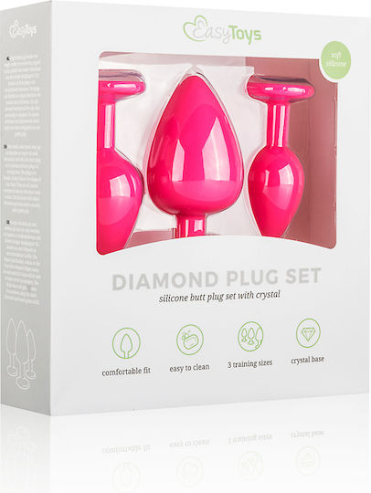 Easytoys Silicone Buttplug Set with Diamond Πρωκτικές Σφήνες Σετ Pink 7cm 3τμχ