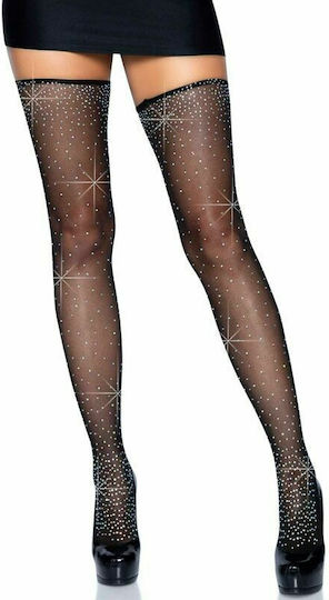 Leg Avenue Everly Rhinestone Garter Belt & Stockings Set Chiloți cu dantelă Negre