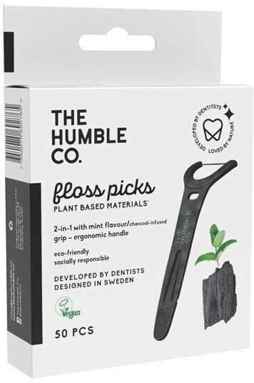 The Humble Co. Floss Picks Grip with Charcoal with Mint Flavour & Handle Black 50pcs