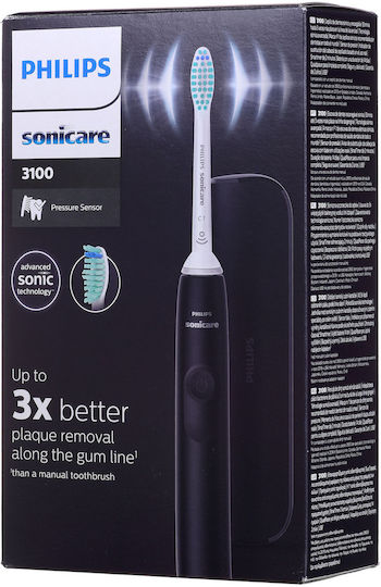 Philips Sonicare 3100 Elektrische Zahnbürste mit Timer, Drucksensor und Reisetasche Black
