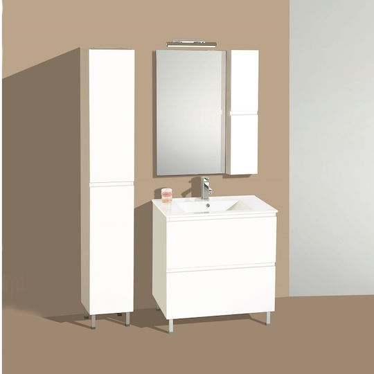 Pro Bagno Οίμη 910A Waschtisch mit Waschbecken & Spiegel mit Licht L75xB46xH83cm Weiß