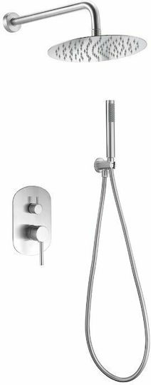 Imex Moscu Set Mischer, Handbrause & Duschkopf für Wandmontage für Dusche 2 Ausgänge Edelstahl Silber