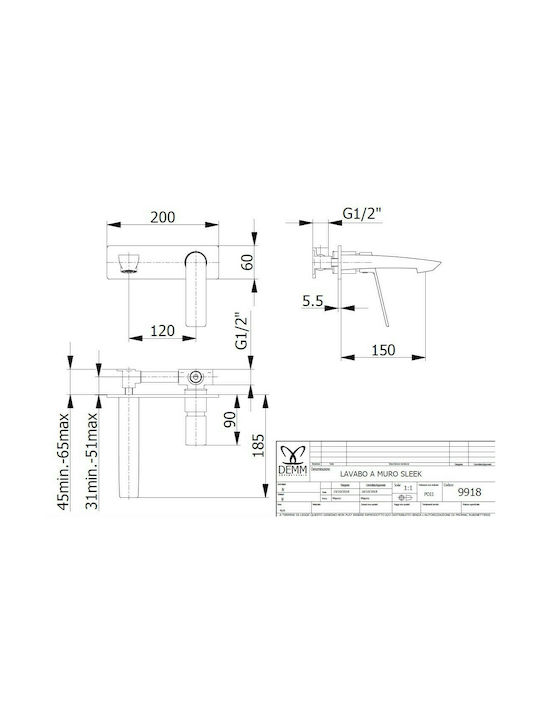 Demm Sleek Built-In Mixer & Spout Set for Bathroom Sink with 1 Exit Black Matt