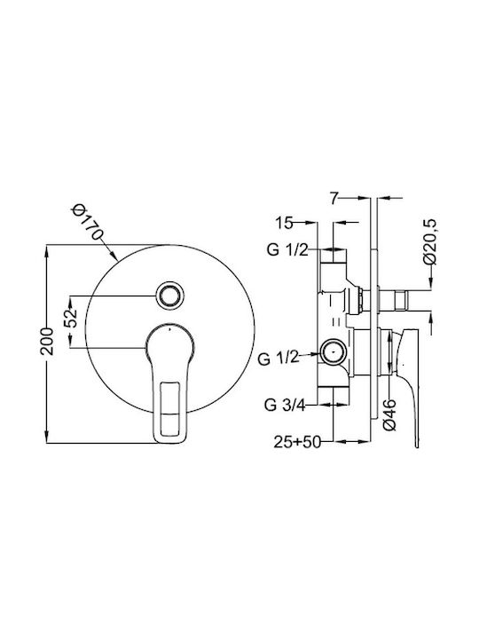 Teorema Kart Built-in Faucet Mixer for Shower 2 Exits Chrome