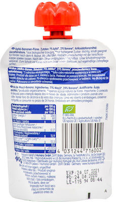 Humana Organic with Μήλο-Μπανάνα Flavour Sugar Free 90gr for 4+ months