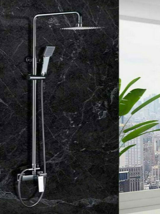 Imex Art Adjustable Shower Column with Bathtub Mixer 93.5-130cm Silver