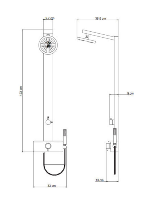 Dolce Vita Gemma Plus Shower Column with Bathtub Mixer 123cm Silver