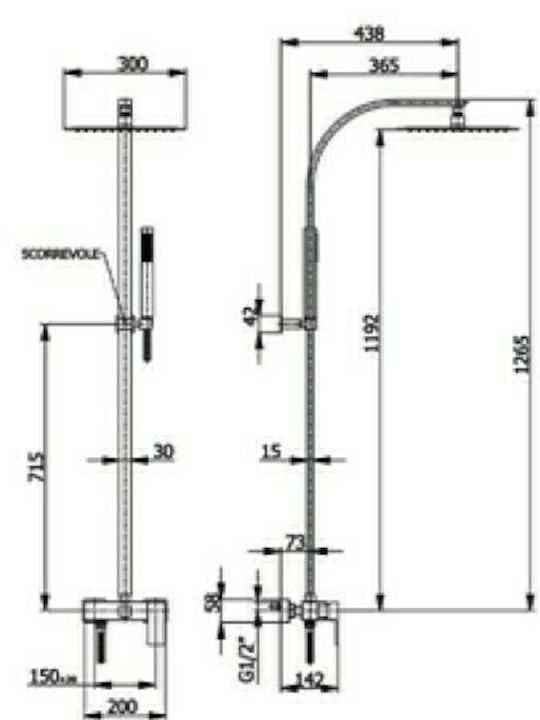 Tema Στήλη Ντουζ με Μπαταρία 126.5cm Μαύρη
