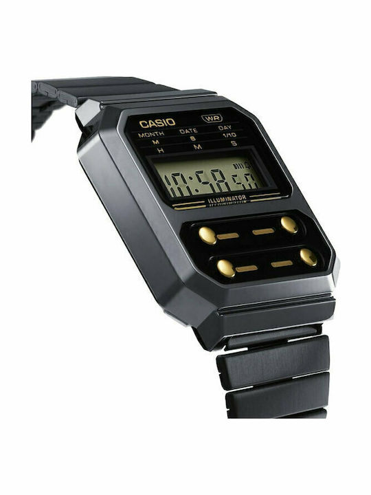 Casio Vintage Edgy Ψηφιακό Ανδρικό Ρολόι 40.7mm Χρονογράφος Μπαταρίας με Μαύρο Μεταλλικό Μπρασελέ